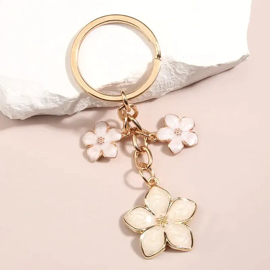 White Sakura Flowers Keychain
