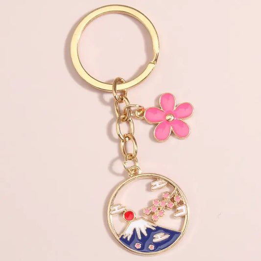 Cherry Blossom Fuji Keychain