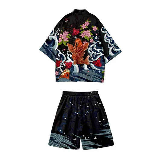 Koi Fish Blossom Haori Shorts Set